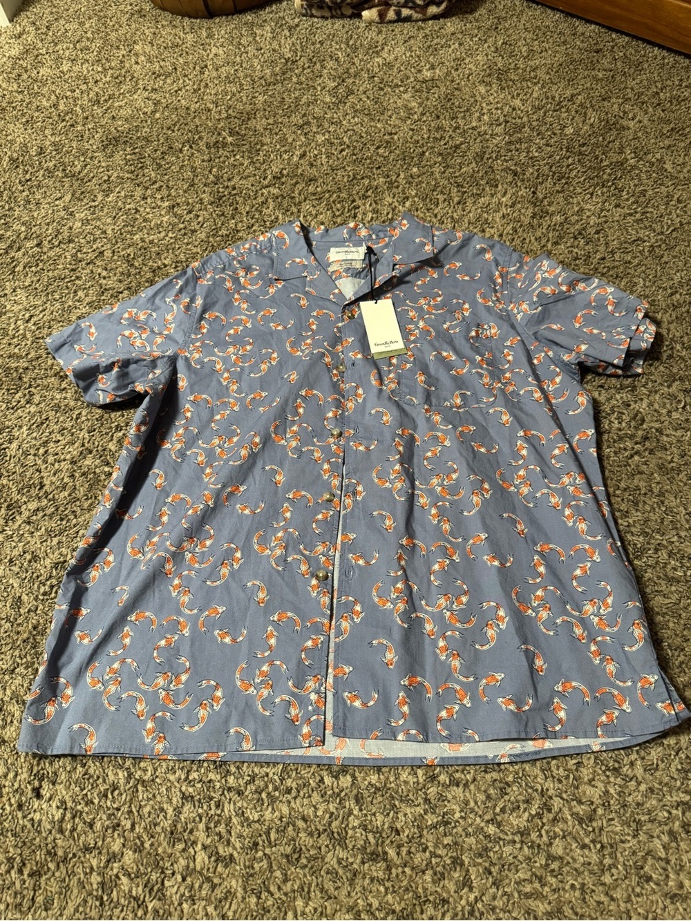 Goodfellow & Co Blue Short-Sleeve Koi Print Button-Down Shirt